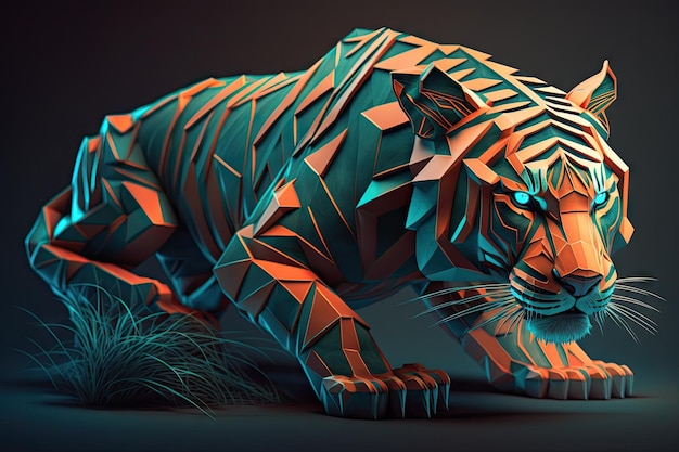 Tigre geométrico laranja cerceta realista alto detalhe