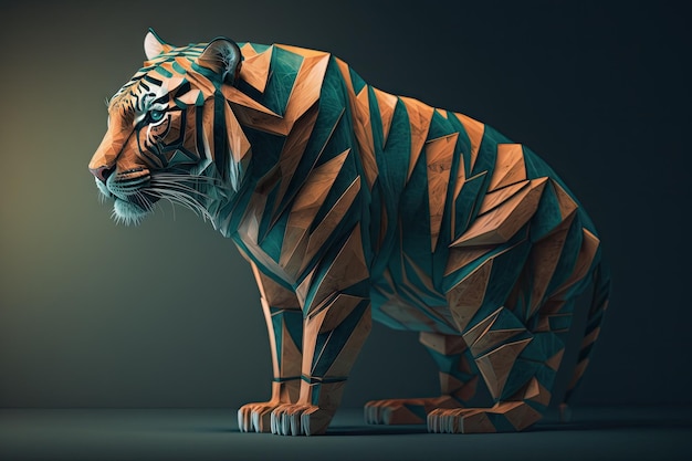 Tigre geométrico laranja cerceta realista alto detalhe