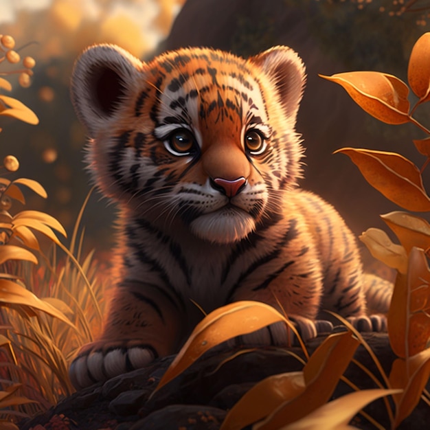 Tigre impressionante na ilustração da floresta