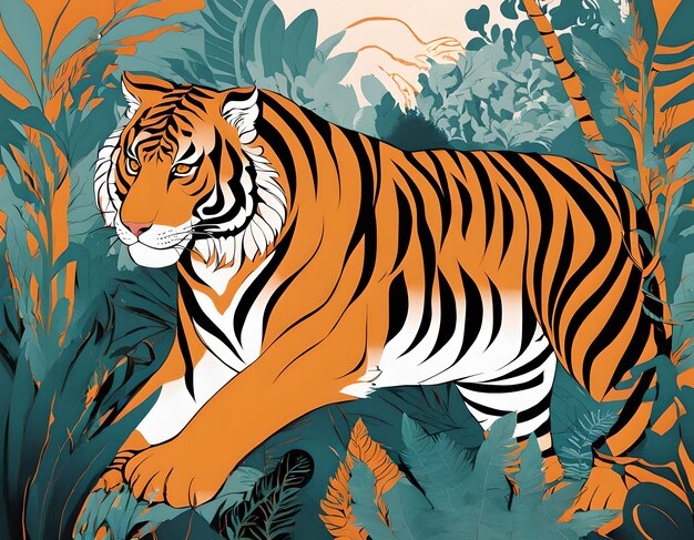 Foto tigre en la jungla estilo surrealismo