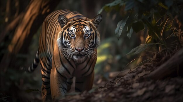 Un tigre en la jungla de noche.