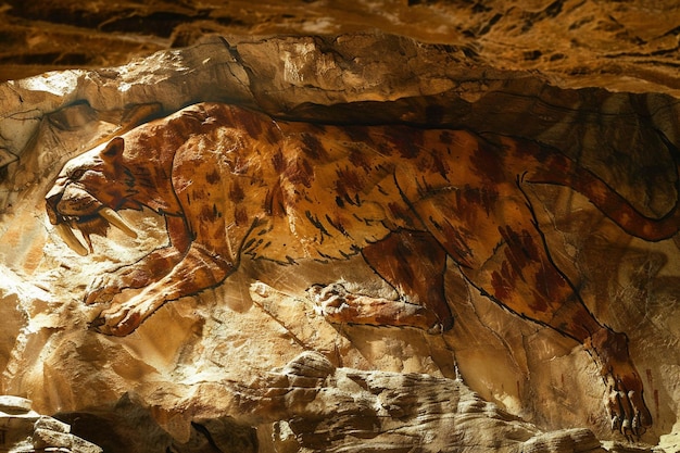 Foto un tigre está en el lado de una cueva