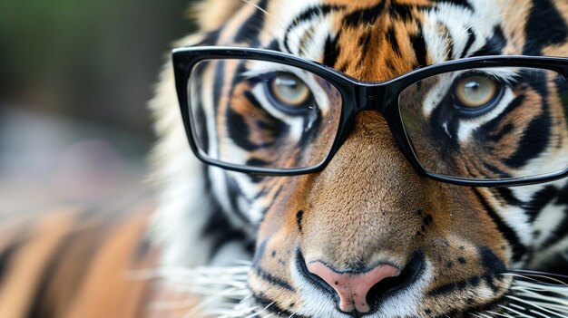 un tigre lindo de cerca con gafas