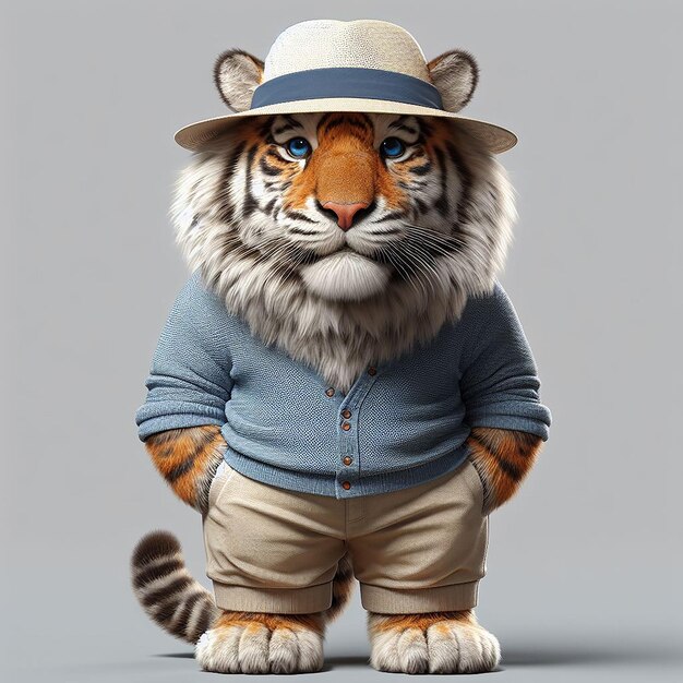 Foto un tigre lleva camisa pantalones y sombrero generado por ia