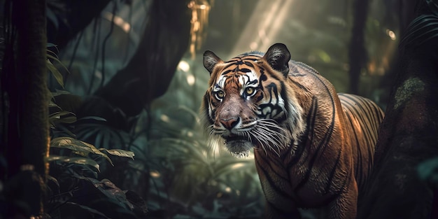 Tigre mostrando su impresionante presencia en el corazón de la jungla IA generativa