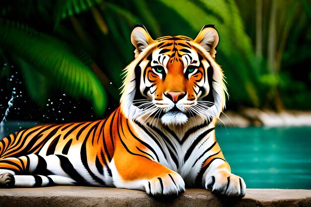 Papel De Parede Animais Tigre Correndo Rio 3D Anm237 com o Melhor Preço é  no Zoom