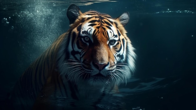 Tigre na cena da vida selvagem da água de uma natureza selvagem generative ai