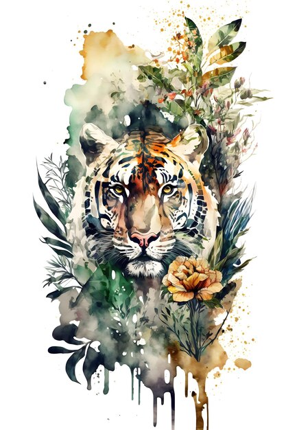 tigre na floresta. estilo aquarela