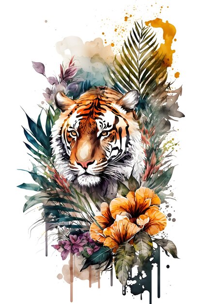 tigre na floresta. estilo aquarela