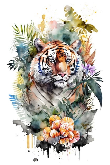 tigre na floresta. estilo aquarela