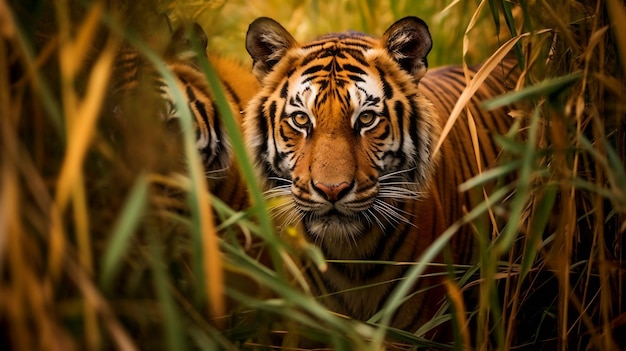 Foto tigre na grama alta