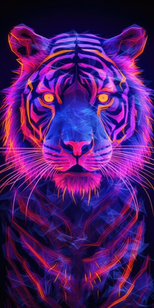 Tigre de neón en composición dinámica con iluminación dramática generada por IA