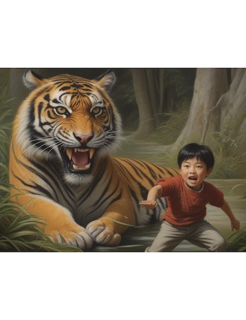 Tigre con un niño