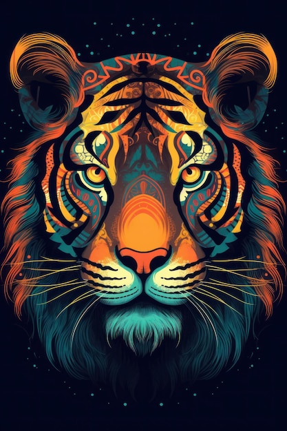 Un tigre con ojos azules y fondo negro.