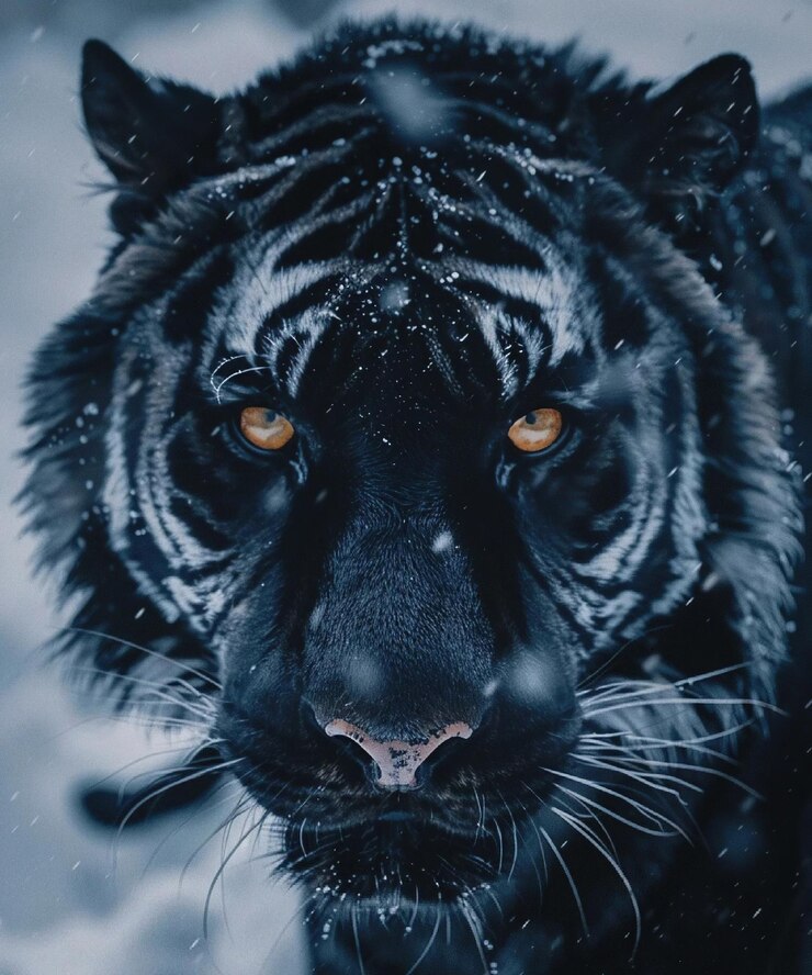 un tigre con ojos naranjas está mirando a la cámara