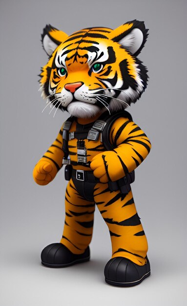 Un tigre de peluche con chaleco.