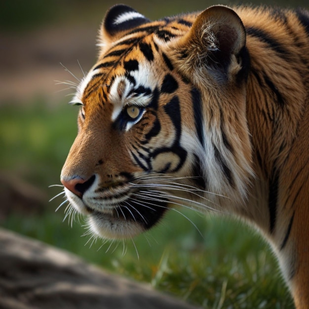 Foto un tigre está de pie en la hierba y mirando a la cámara