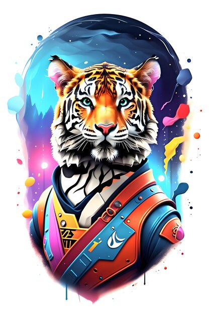 Tigre con pintura al óleo en acuarela para la impresión de camisetas