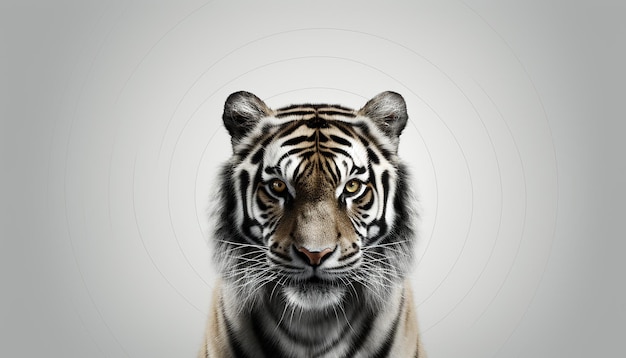 un tigre que es blanco y tiene una franja negra en la cara