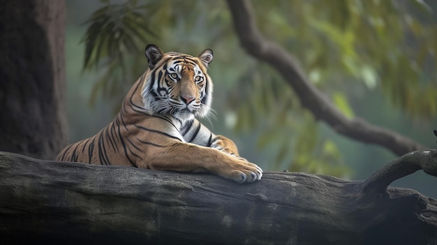 Un tigre en la rama de un árbol