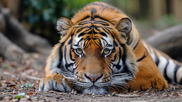 Un tigre de rayas naranja y negra en primer plano