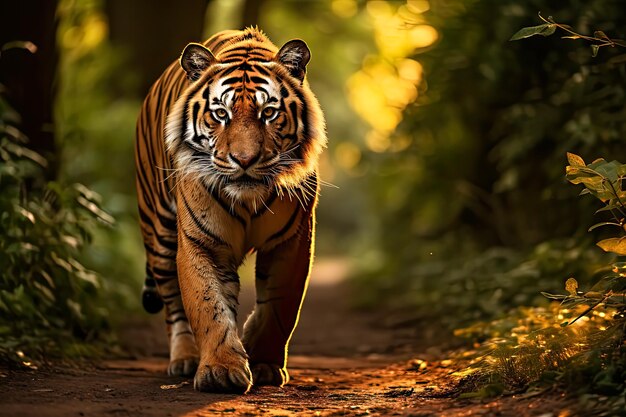 Tigre real de Bengala avistado durante la Hora Dorada en Safari