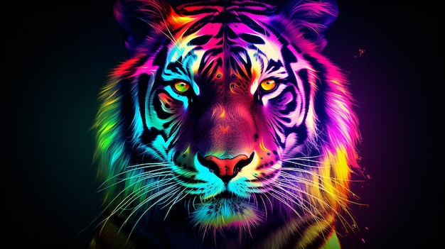 Tigre en resaltadores gráficos abstractos líneas arco iris