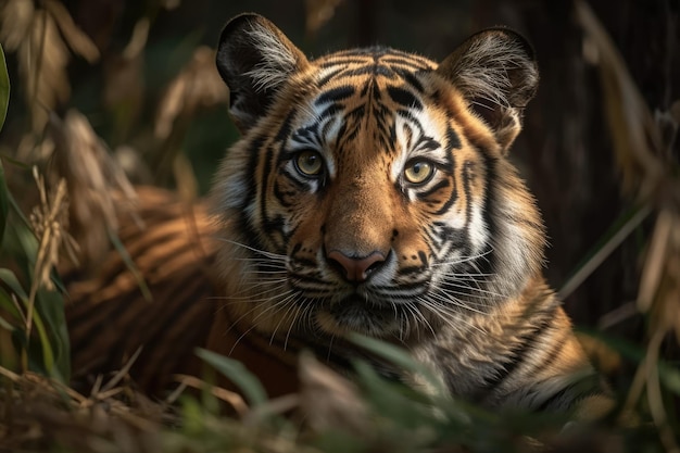 Tigre en el retrato de hierba