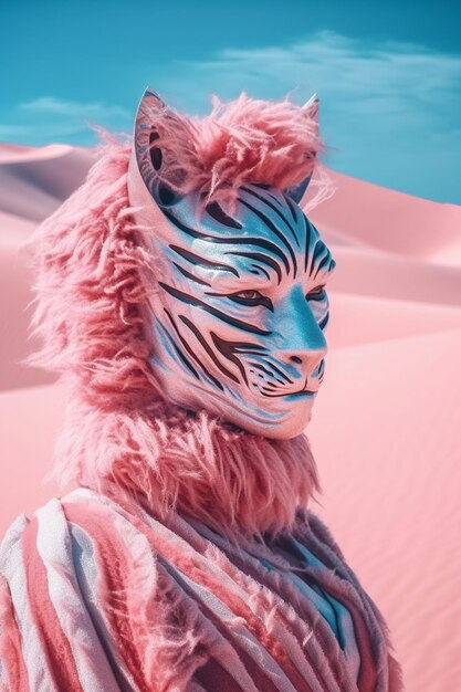 Foto un tigre rosa y azul con un fondo rosa