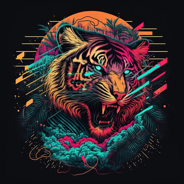 Tigre salvaje colorido en estilo pop art AI generativa