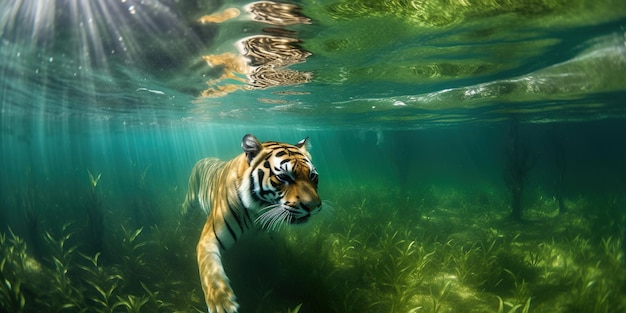 Tigre salvaje nadando en el agua del río