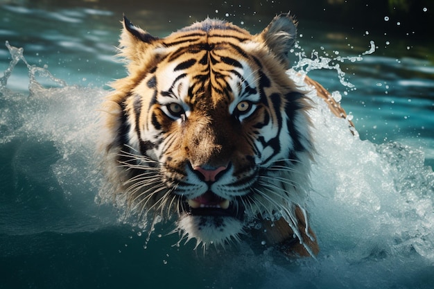 tigre salvaje navegando con gracia en el agua