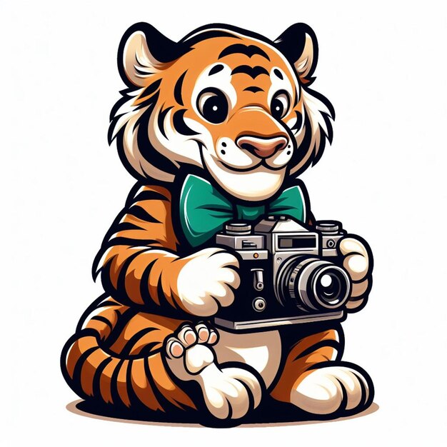 Foto tigre segurando uma câmera