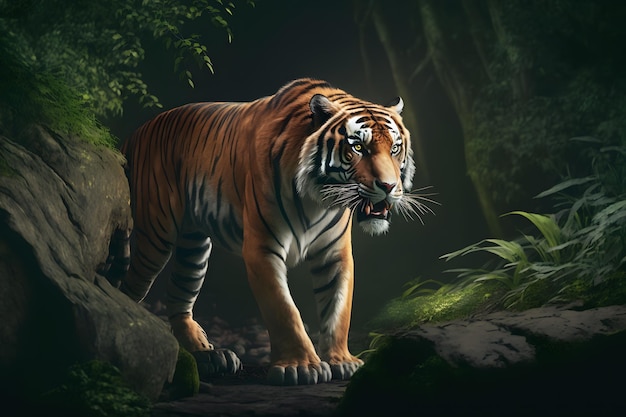 Tigre selvagem na selva Rede neural gerada pela IA