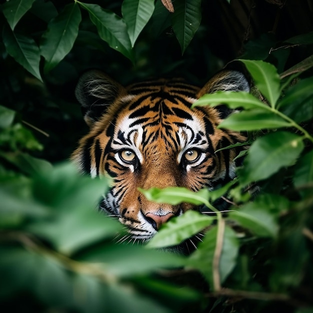 Tigre selvagem se preparando para atacar o fundo escuro