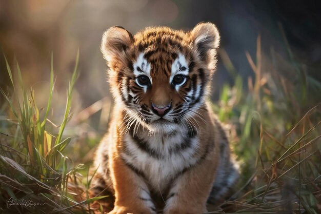 Foto un tigre está sentado en la hierba