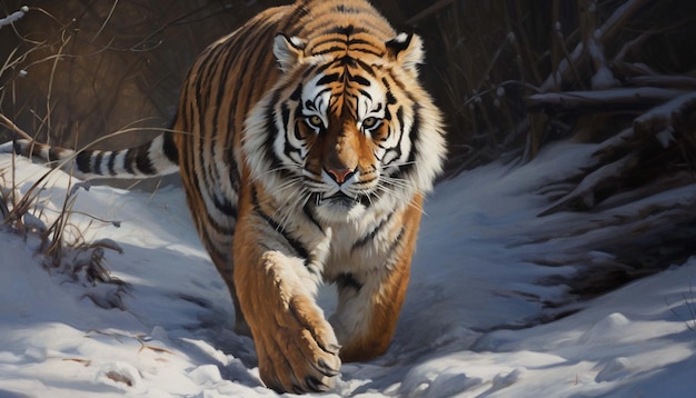 Tigre siberiano caminhando na neve