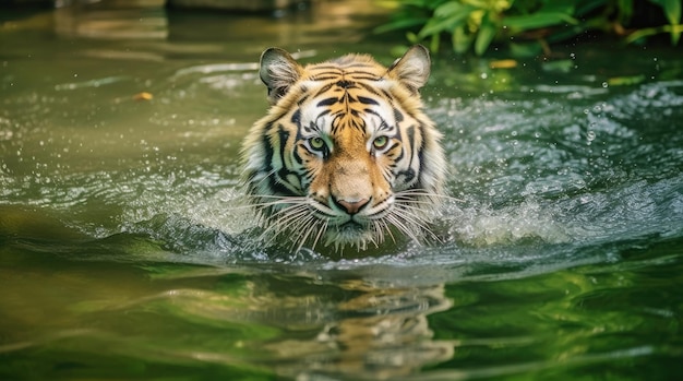 Tigre siberiano na água na natureza