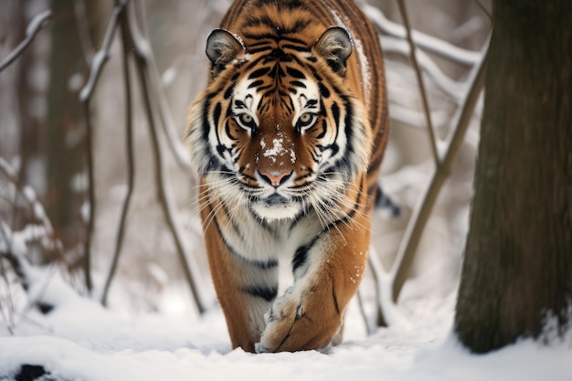 Tigre siberiano en un paisaje nevado