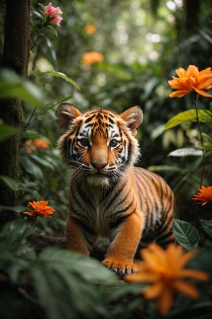 Tigre vagando na selva