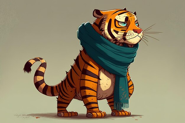 Tigre vestindo um lenço arte conceito de desenho animado