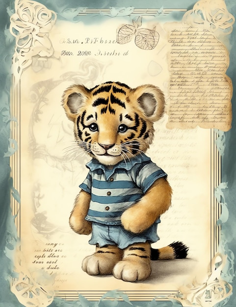 Tigre vintage papel lixo jornal papel digital