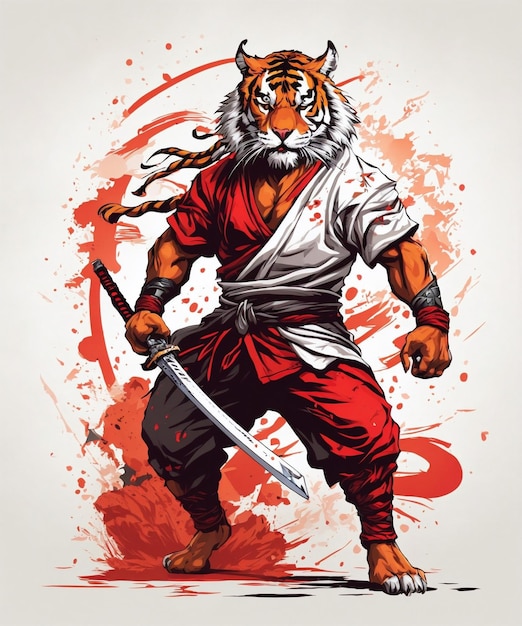 tigre_y_un_samurai_vector_camiseta_diseño_listo_para_imprimir_ilustracion_de_un_ninja