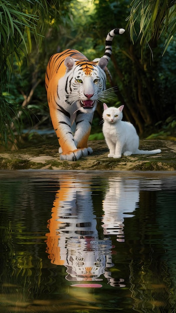 Foto tigres bengala blanco y gato blanco