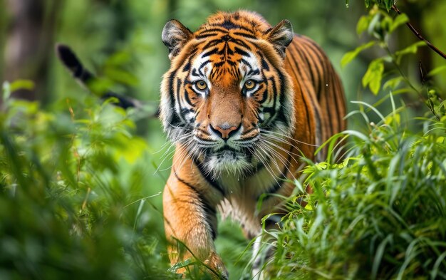 Foto los tigres caminan con fuerza en el desierto.