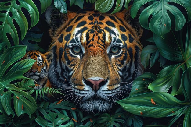 Tigres na floresta ilustrações de vários animais