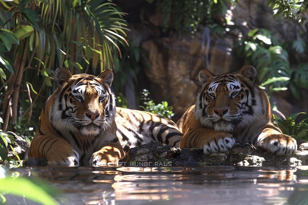 Tigres reais descansando na sombra