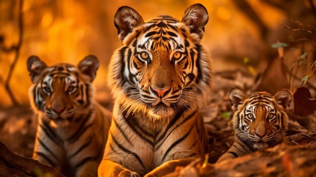 Foto los tigres salvajes de la majestad indochina en su hábitat natural