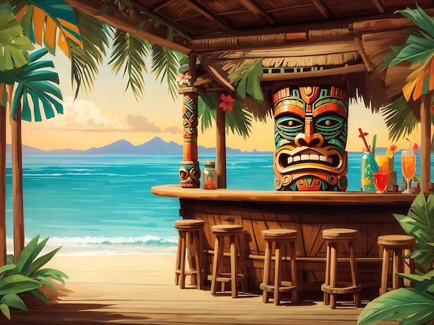 Tiki bar Ai art Fondo tropical Generar AI