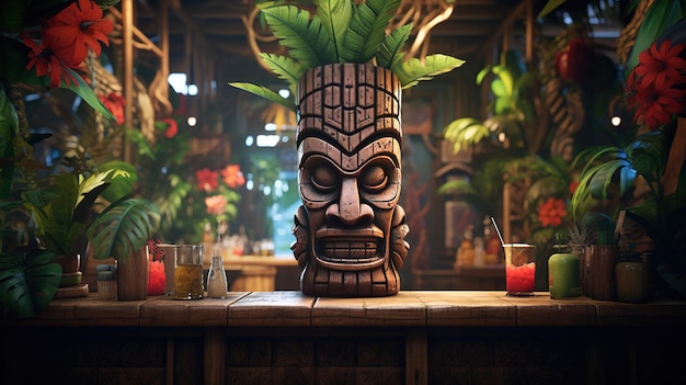 Foto tiki tropical num bar de uma ilha